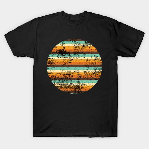 Retro Coloured Distressed Stripey Pattern Design T-Shirt by Rhubarb Myrtle